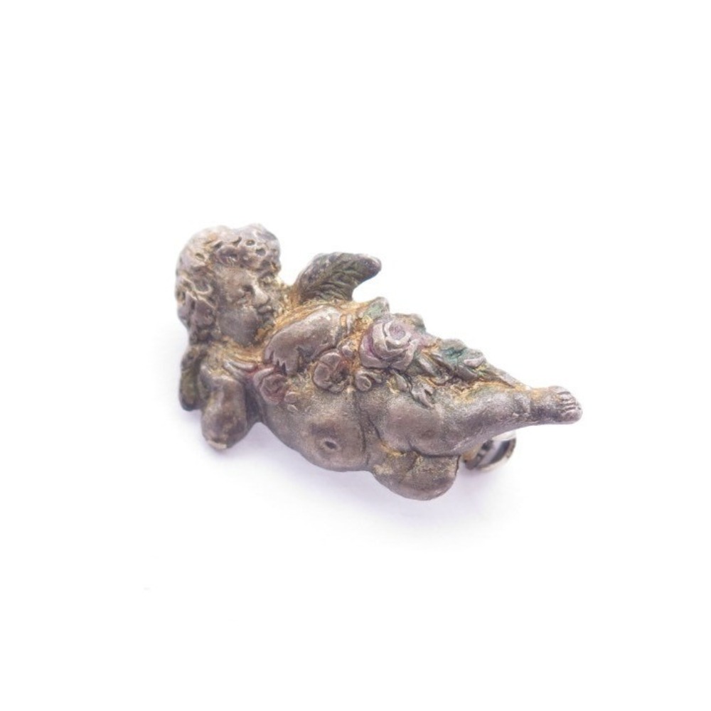 Vintage Cherub Silver Christmas Pin